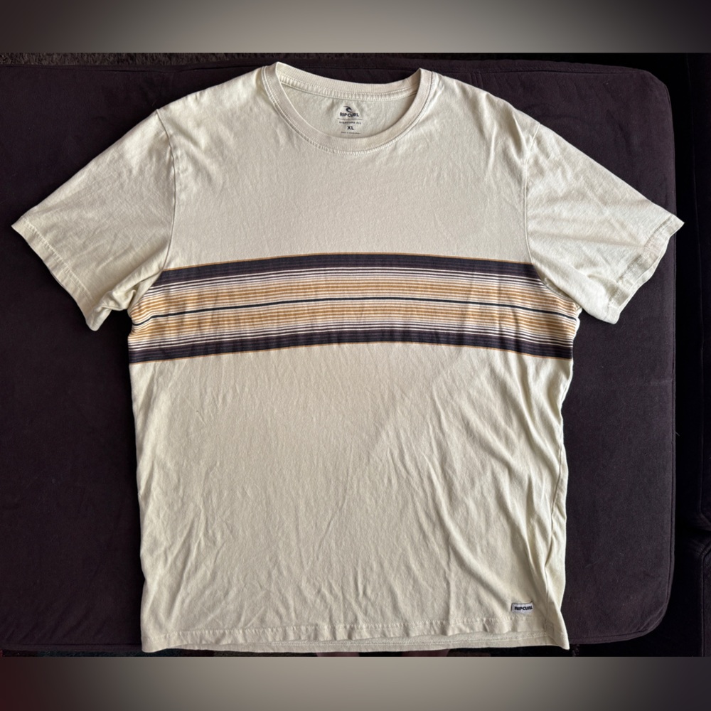 Rip Curl Cream and Brown Short Sleeve Tee